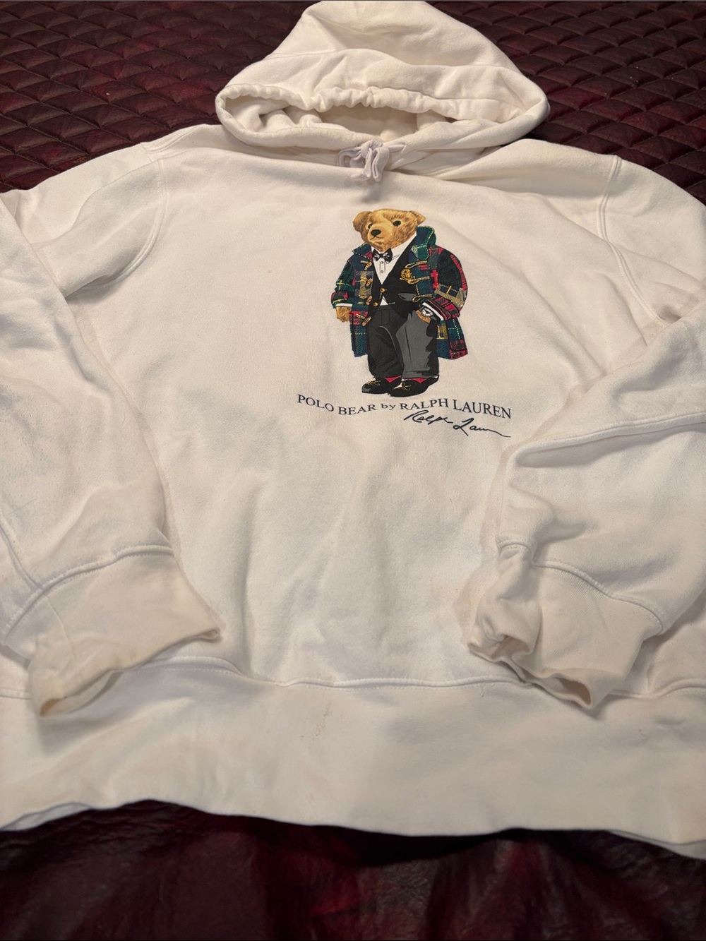 Ralph Lauren White Polo Bear Crewneck Hoodie note stain to left of bear bottom ?